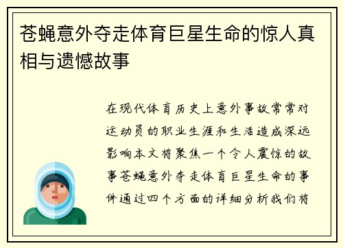 苍蝇意外夺走体育巨星生命的惊人真相与遗憾故事